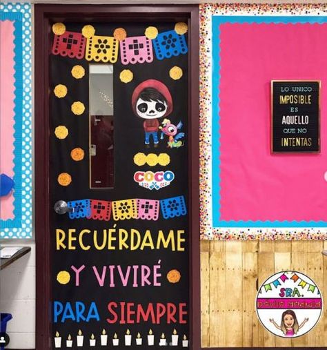 Coco Classroom Door, Classroom Mascot, Kindergarten Door, Teacher Appreciation Door Decorations, Hispanic Heritage Month Crafts, Welcoming Classroom, Classroom Door Decorating, Classroom Door Decorations, Teacher Door Decorations