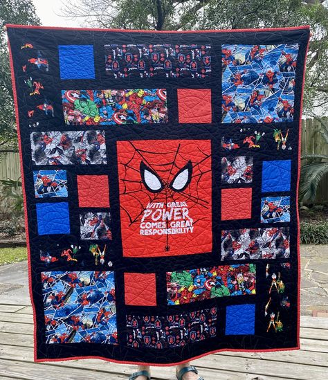 Spiderman Quilt Ideas, Superhero Quilt, Star Wars Quilt, Charlie Harper, Kids Quilts, Man Quilt, Boy Quilts, Pattern Ideas, Panel Quilts