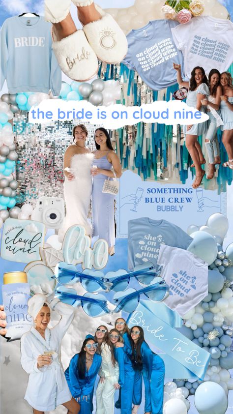 the bride is on cloud nine | something blue crew | a match made in heaven | bachelorette inspo Match Made In Heaven Bachelorette, Something Blue Crew, Bachelorette Inspo, Bachelorette Party Bags, Bridal Theme, Wedding Bachelorette Party, Bachelorette Themes, On Cloud Nine, Bachelorette Trip