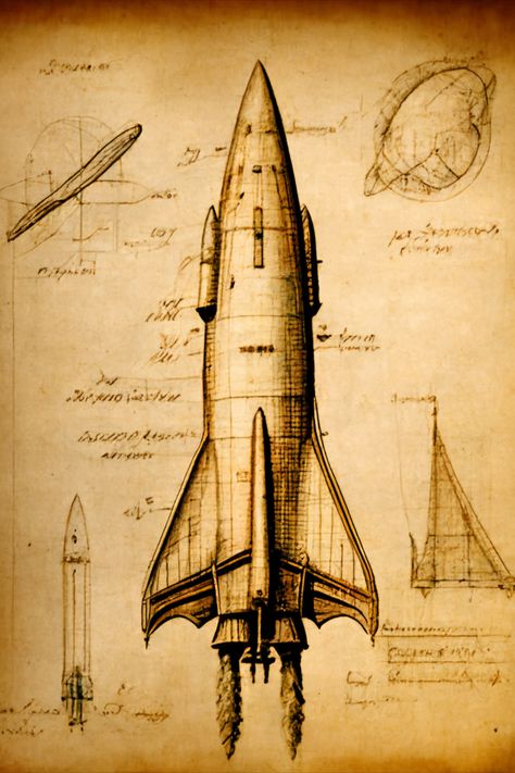 Leonardo da Vinci’s drawing of Starship Tee Victorian Spaceship, Spaceship Layout, Dark Academia Drawing, Rocket Drawing, Spaceship Drawing, Sky Ship, Space Journal, Magic Portal, Nasa Rocket