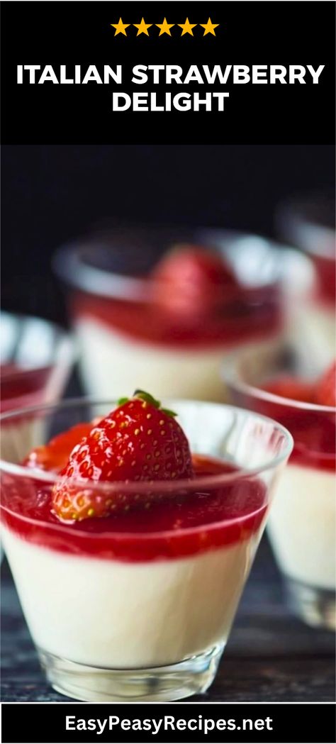 Are you ready for an Italian dessert that steals the show? This easy Strawberry Panna Cotta is delightful, creamy, and bursting with fruity flavor! Perfect as a weekend treat or for impressing guests at dinner, this simple recipe should definitely be on your menu. Made with just a handful of ingredients, it’s a must-have for those sunny afternoons or dinner parties. Serve it chilled with a drizzle of berry sauce and watch everyone go for seconds—trust us, it’s that good! Try making this sweet Italian classic today and savor every bite! Easy Italian Desserts, Strawberry Panna Cotta Recipe, Strawberry Panna Cotta, Italian Desserts Easy, Vegan Jambalaya, Minced Beef Recipes, Quick Pasta Dishes, Fakeaway Recipes, Panna Cotta Recipe