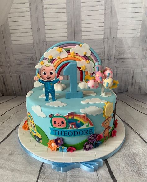 Cake Decorating Cocomelon, Coconelon Boy Cake, Cocomelon Cake 1st Birthday, Cocomelon Cake For Boys, Cocomelon Cake Ideas For Boy, Cocomelon Fondant Cake, Cocomelon Birthday Cake Boy, Coco Melon Theme Cake, Cocomelon Smash Cake