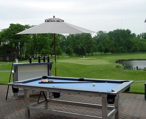 Outdoor Pool Table 2 Patio Oasis Ideas, Diy Pool Table, Pool Table Design, Outdoor Pool Table, Custom Pool Tables, Outside Pool, Video Game Rooms, Table Outdoor, Backyard Games