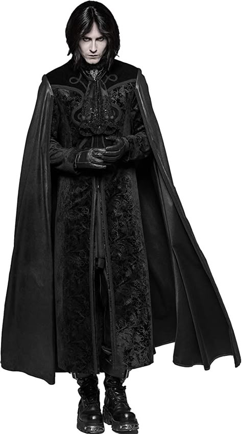 Amazon.com: Punk Rave Black Gothic Night Count Vampire Long Cloak Coat for Men: Clothing Coat With Cape, Rave Men, Long Cloak, Vampire Costumes, Black Vampire, Long Coat Men, Goth Guys, Cloak Coat, Coat For Men