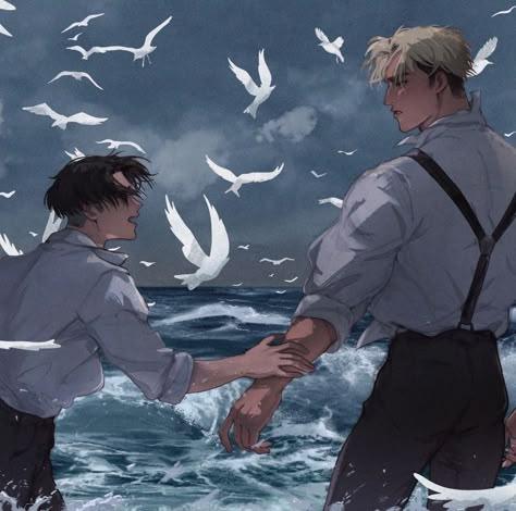 Levi And Erwin, Attack On Titan Fanart, Attack On Titan Art, Levi Ackerman, Attack On Titan Anime, Blue Art, Attack On Titan, Art Inspo, Anime Guys