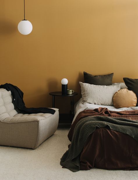 Alex Walls shows us why browns and caramel are perfect for the bedroom Ideas Bedroom Decoration, Decorating Ideas Bedroom, Bedroom Decoration Ideas, Decor Ideas Bedroom, Mens Bedroom, Brown Bedroom, Bedroom Decorating Ideas, Brown Walls, Black Side Table