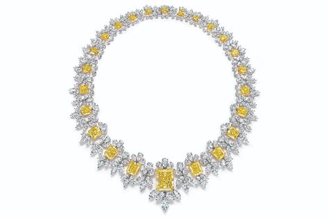 Ronald Abram fancy yellow and white diamond necklace of 196.02 carats Kashmir Sapphire, Katerina Perez, Bridal Diamond Necklace, White Diamond Necklace, Yellow Diamonds, Fancy Yellow Diamond, Radiant Cut, Precious Gems, Yellow Diamond