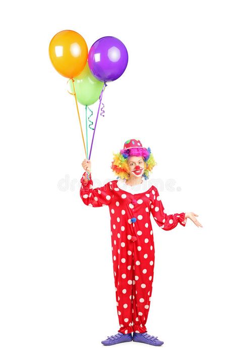 Bunch Of Balloons, Joyful Expression, Circus Costumes, Female Clown, Circus Costume, Performance Costume, Circus, White Background, Full Length