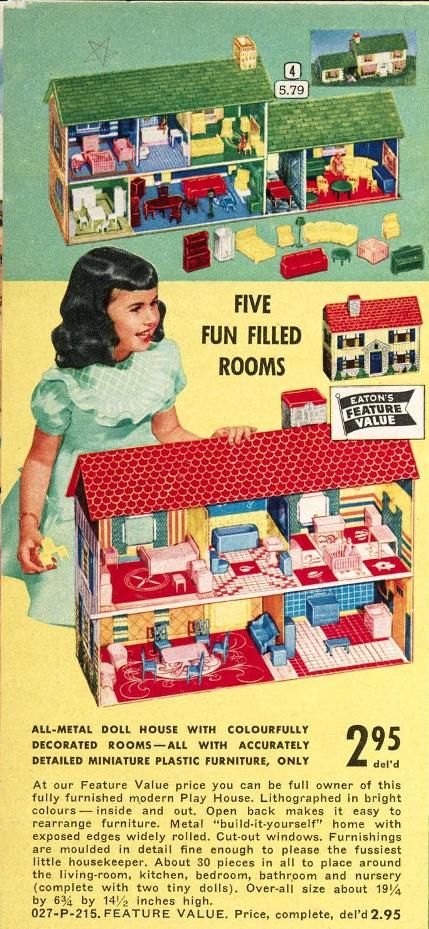 Vintage, open-backed, metal dollhouse from the 1950s Pink Dollhouse, Diy Kids Furniture, Rearranging Furniture, 1950s House, Vintage Interior Design, Vintage Dollhouse, Ideas Vintage, Plastic Furniture, Bedroom Vintage