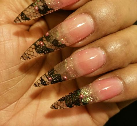 my version of encapsulated black lace, stilleto, free form, clear acrylic nails. Lean And Green Chili, Acrylic Nails Black Women, Encapsulated Acrylic Nails, Green Chicken Recipe, Nails Encapsulated, Greek Marinated Chicken, Optavia Lean And Green Recipes, Green Chili Recipes, Optavia Lean And Green