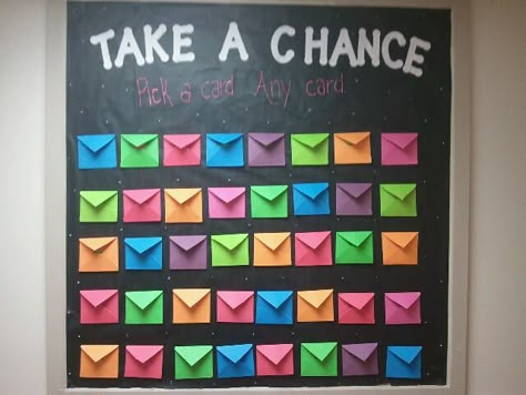 This board was designed after a post on Pinterest. Each hand-folded envelope had a card in it that dared the reader to do something fun such as: “Smile at a stranger” “Eat dessert… Sleepover List, Sleepover Tiktok, Stag And Doe, Folded Envelope, Sleepover Games, Sleepover Things, Sleepover Activities, Take A Chance, Fun Party Games