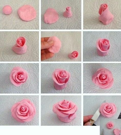 Fondant Rose Tutorial, Paper Flowers Wedding Bouquet, Flower Desserts, Giant Paper Roses, Sugar Flowers Tutorial, Fondant Flower Tutorial, Fondant Bow, Fabric Flower Pins, Fondant Rose