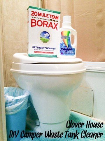 We love our camper and we love camping, but sometimes it can become a bit spendy with the upkeep of it all. We ran out of the chemicals you need to freshen the waste tank, so I went looking on Pinterest for a more household friendly solution. Borax Detergent and Calgon Water Softener was the best solution I found. This combination is way cheaper and last way longer than those little bottles of blue chemicals. Win!For our recipe you will need:1/2 cup Borax Detergent1/4 cup Calgon… Toilet Cleaning Hacks, Rv Camping Checklist, Rv Camping Tips, Waste Tanks, Rv Maintenance, Diy Rv, Toilet Cleaner, Camping Checklist, Diy Camper