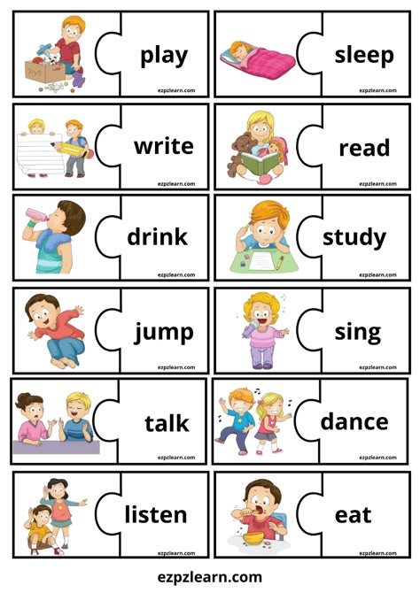 Verbs Kindergarten, Action Verbs Worksheet, Verbs For Kids, English Games For Kids, Verbs Activities, Teach English To Kids, English Worksheets For Kindergarten, English Activities For Kids, Verb Worksheets