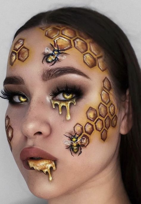 Comic Makeup, Born To Glow, Cheer Makeup, Bee Makeup, Media Makeup, Creepy Halloween Makeup, Cute Eye Makeup, Halloween Eye Makeup, Face Paint Makeup