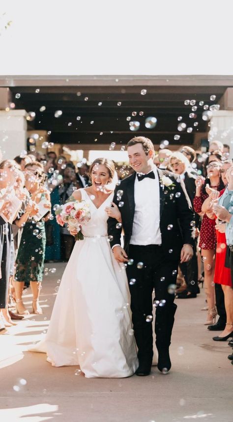 Bubbles During Wedding Ceremony, Bubble Tunnel Wedding, Bubble Wedding Exit Photography, Wedding Ceremony Bubble Exit, Ceremony Exit Bubbles, Bubbles Ceremony Exit, Bubble Blowing At Wedding, Wedding Bubble Photos, Wedding Photo Bubbles