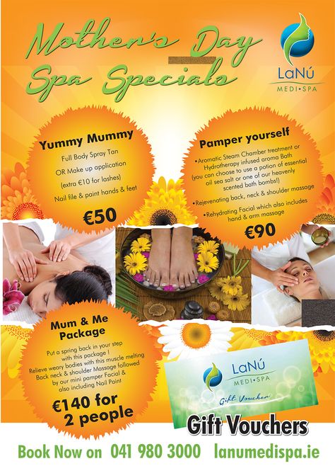 Wondering what to get your Mum for #Mother’sDay on March 15, 2015? Why not treat her with choice of our specially prepared #Beauty & #SpaPackages. Spoil her at one of these spas - Mum & Me Package for 2 people, Yummy Mummy OR Pamper Yourself. All these packages are designed to leave your mum feeling pampered & appreciated with a combination of body, face & hand treatments. You can also choose from our full range of Day #Spa treatments from LaNu Medi Spa after all every mum is different. Spa Packages, Yummy Mummy, Bath Essentials, For Lash, Spa, Canning, Feelings