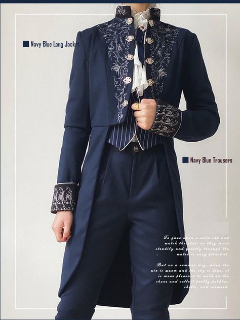 Royale Outfits Ideas, Blue Ouji Fashion, Blue Prince Outfit, Prince Aesthetic Outfit, Prince Clothes Royal, Prince Outfits Royal, Ouji Fashion Male, Fantasy Prince Outfit, Fantasy Suit