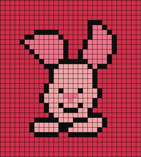 A pixel art template of the cartoon character Piglet from Disney's Winnie the Pooh. His face and ears are showing, with his arms folded. Nothing else of his body is showing, so this could be taken as him laying down. Winnie The Pooh Tapestry Crochet, Winnie The Pooh Crochet Tapestry, Disney Tapestry Crochet, Disney Pixel Art Easy, 13x13 Pixel Art, Winnie The Pooh Cross Stitch Patterns, Pooh Pixel Art, Winnie The Pooh Pixel Art, Easy Pixel Art Disney