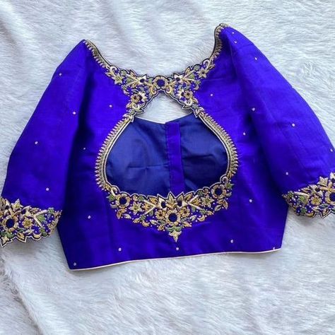 Dm@9640490158 Designer maggam work blouse Fabric: Halfpattu/Rawsilk Dispatch: 3days Price : 3000unstiched . 3550stitched Colours and sizes can be customised accordingly Maggam Work Boat Neck Blouse Designs Latest, Arya Work, Gold Blouse Designs, Exclusive Blouse Designs, Maggam Blouses, Blouses Work, Blue Blouse Designs, Netted Blouse Designs, Blouse Works