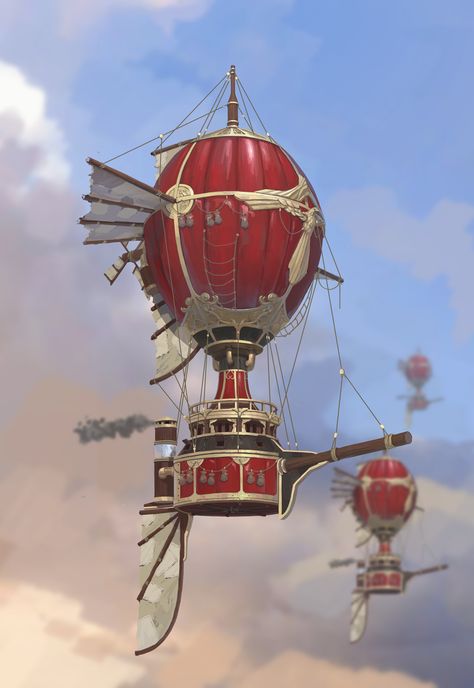 ArtStation - Concept of battle ships in "Kingdom under fire 2", Jay Choi Steampunk Balloon Ship, Steampunk Airships, Steampunk Balloon, Fantasy Aircraft, Dieselpunk Art, Copper Teapot, Steampunk Vehicle, Air Ballons, Steampunk Artwork