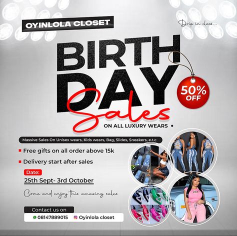 Birthday Sales Flyer Design, Sales Flyer Design, Flyer Design Ideas, Sales Design, Sales Flyer, Birthday Discount, Luxury Wear, Sale Flyer, Sale Design