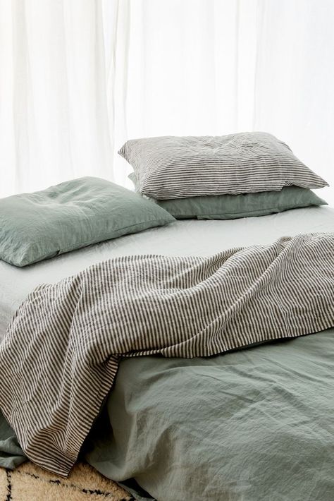 Calm Bedding, Coloured Bedding, Green Linen Bedding, Sage Bedding, Sage Green Bedding, Best Sheets, Green Bedding, My New Room, Dream Bedroom