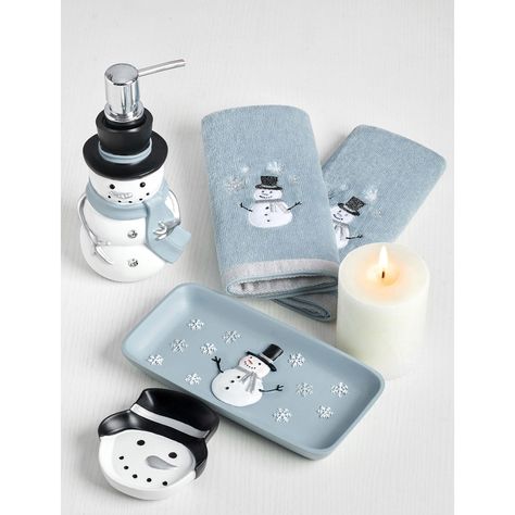 Celebrate the season with the Holiday Hills 6-Piece Christmas Bathroom Accessories Set, designed for a festive and cozy bathroom experience. This set includes a novelty soap dispenser, two soft hand towels with holiday motifs, a scented candle for a warm ambiance, a stylish vanity tray, and an adorable trinket tray. Each piece adds a touch of Christmas charm to your routine, making it a perfect gift or a delightful addition to bathroom décor. The soap dispenser provides practicality and holiday fun as it dispenses your favorite liquid soap with a festive flair. Two plush hand towels with charming holiday prints are super soft & machine washable. The scented candle enhances the cozy ambiance of your bath time into a peaceful escape from the hustle and bustle of the holiday season. The coord Christmas Decor For Bathroom, Winter Bathroom Decor, Bathroom Christmas Decor, Boy Bathroom, Embroidered Hand Towels, Cozy Bathroom, Christmas Bathroom Decor, Bathroom Accessories Set, Christmas Bathroom