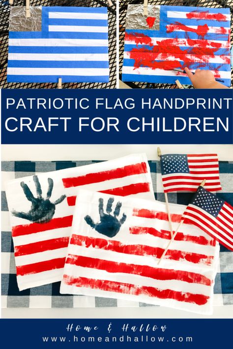 American Flag Crafts Preschool, Handprint Flag, American Flag Craft, Stick Activities, July Crafts For Kids, February Preschool, Patriotic Activities, American Flag Crafts, Kids 4th Of July