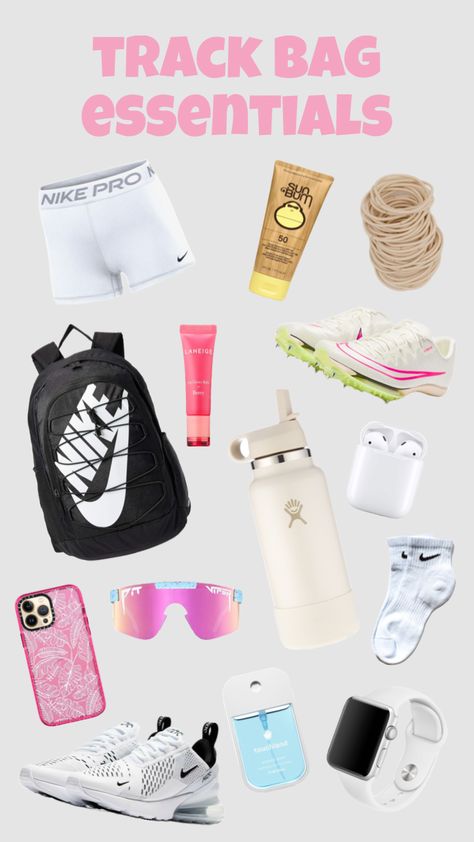 track bag essentials 🔆❕ Track And Field Bag Essentials, Sports Bag Essentials, Track Bag, Track Outfits, Gymnastics Bags, Gymnastics Skills, Track Meet, Field Bag, Basketball Clothes