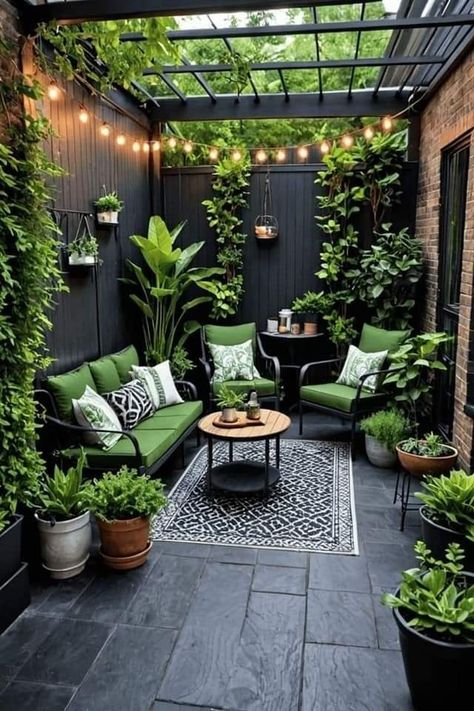 Summer Patio Aesthetic, Moody Patio, Indoor Patio Ideas, Narrow Patio Ideas, Tiny Patio Ideas, Cozy Patio Ideas, Condo Patio, Small Patio Ideas Townhouse, Apartment Porch