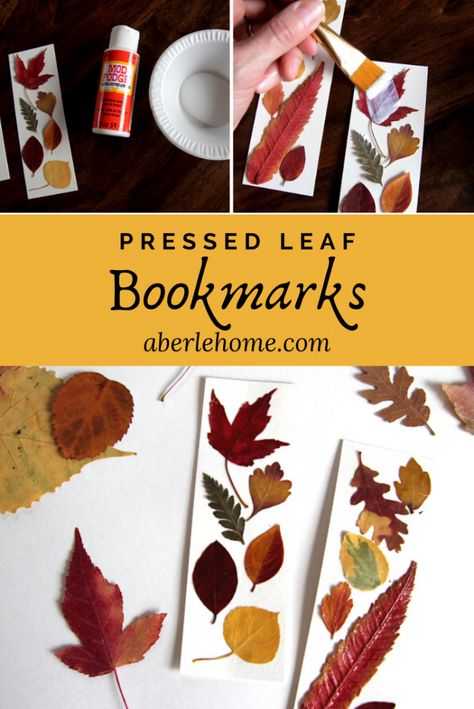 Tree Leaf Craft, Diy Leaf Bookmarks, Leaf Books For Preschoolers, Leaf Steam Ideas, Kids Fall Leaf Crafts, Pressed Leaf Bookmarks, Fall Bookmark Craft, Fall Craft Upper Elementary, Fall Leaves Projects For Kids