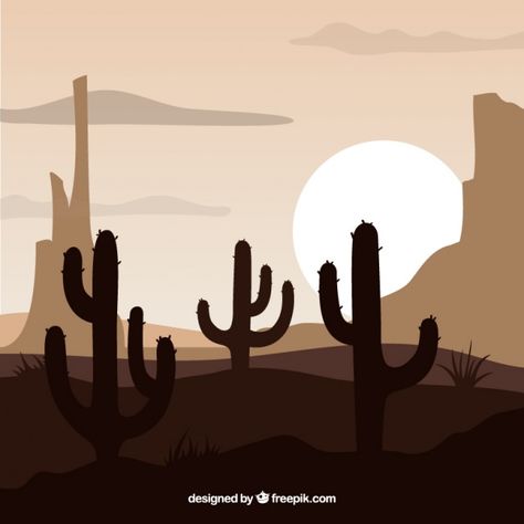 Western background with cacti Free Vector Desert Illustration, Desert Scene, Desert Art, Landscape Illustration, Diy Art Painting, Diy Canvas Art, Illustration Vector, Art Plastique, Minimalist Art