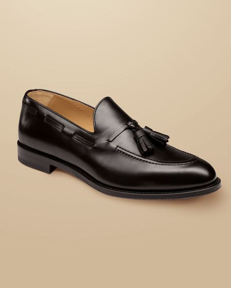 Leather Tassel Loafers - Black | Charles Tyrwhitt Charles Tyrwhitt Shirt, Italian Suit, Business Casual Shirts, Black Polo Shirt, Charles Tyrwhitt, Blue Polo Shirts, Twill Shirt, Black Polo, Tassel Loafers