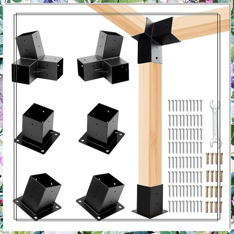 6 PCS Pergola Brackets Kit,15 3-Way Slanted Roof Pergola Bracket Set 4x4 (Actual: 3.5x3.5 in),2 Pack Angle Corner Bracket with Post Base for Wooden Beams Lumber Gazebos Patio Pergola Sheds Slanted Pergola, Pergola Brackets, Slanted Roof, Diy Pergola Kits, Patio Pergola, Diy Garden Furniture, Patio Gazebo, Pergola Kits, Diy Pergola