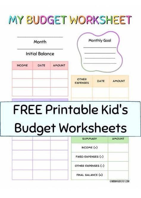 Kid's Budget Worksheets (FREE Printable) - Mom Hacks 101 Kids Budget Worksheet, Teen Budget Worksheet, Budget Worksheet Printable Free, Budgeting Worksheets Free, Budget Worksheets, Kids Money Management, Printable Budget Worksheet, Kids Budget, Budget Planner Free