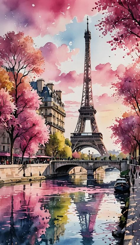 Daily AI Art Challenge: No-Theme Thursday - NightCafe Creator Eiffel Tower Watercolor, Paris Art Painting, Paris Paintings, France Painting, Paris Watercolor, Paris Drawing, Tower Eiffel, Eiffel Tower Painting, Art Parisien