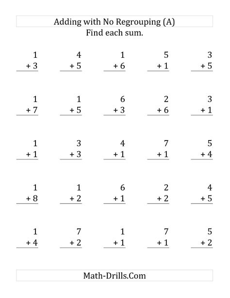 25 Single-Digit Addition Questions with No Regrouping (A) Math Worksheet #freemath Addition With Zero Worksheet, Easy Math Worksheets, Math Facts Addition, Kindergarten Math Worksheets Addition, Math Fact Worksheets, Addition Worksheet, Fun Math Worksheets, Kindergarten Math Worksheets Free, Kindergarten Addition Worksheets