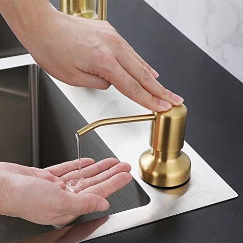 Dish Liquid Dispenser, Kitchen Sink Soap Dispenser Built In, Built In Soap Dispenser Kitchen, Built In Soap Dispenser Bathroom, Kitchen Sink With Soap Dispenser, Kitchen Soap Dispenser Ideas, Kitchen Sink Gold, Built In Design, Soap Dispenser Kitchen