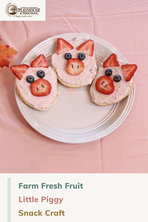 Animals On A Farm Preschool, Childcare Cooking Ideas, Farm Animals Cooking Activities, Pig Themed Food Snacks Ideas, Farm Theme Cooking Preschool, Preschool Farm Snack Ideas, Farm Week Snacks, Pig Snacks Preschool, Healthy Farm Themed Snacks