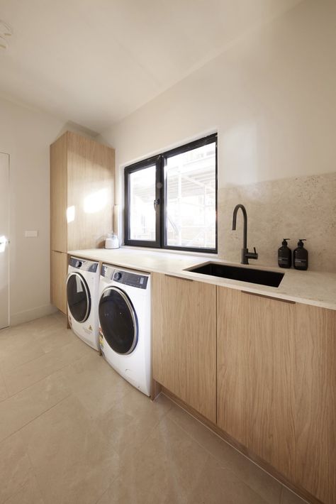 Bunnings Laundry, The Block 2023, Laundry Inspiration, Tuscany Home, Laundry Reno, Oak Cupboard, House Renos, House Renovation Ideas, Energy Efficient Windows