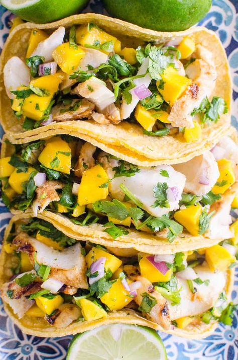 Baha Fish Tacos, Easy Healthy Salmon, Cod Tacos, Fish Tacos With Mango Salsa, Easy Fish Taco Recipe, Best Fish Taco Recipe, Cod Fish Tacos, Healthy Fish Tacos, Tacos With Mango Salsa