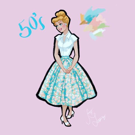 My lame ass won’t give up on this series yet 1950s was the era poofy skirts, flower patterns and waist cinched silhouettes, which actually… | Instagram Poofy Skirts, Poofy Skirt, Fairytale Princess, Dress Drawing, Cinched Waist, Giving Up, Disney Pixar, Flower Patterns, Cinderella