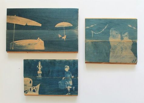 from "Acer Negundo" series,2013-cyanotypes on wood (chloe obermeyer) Cyanotype On Wood, Cyanotype Ideas, Cloud People, Cyanotype Art, Gelli Plate, Eco Printing, Botanical Drawings, Monoprint, Wood Board