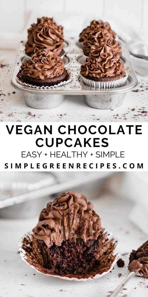 Eggless Cupcakes, Vegan Cupcake Recipes, Dairy Free Cupcakes, Vegan Chocolate Frosting, Gluten Free Chocolate Cupcakes, Vegan Chocolate Cupcakes, Cupcakes Easy, Fun Dessert, Vegan Baking Recipes