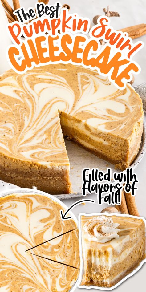 Pumpkin Swirl Cheesecake, Swirl Cheesecake, Pumpkin Pie Cheesecake, Pumpkin Cheesecake Recipes, Pumpkin Dishes, Pumpkin Recipes Dessert, Holiday Dessert, Pumpkin Flavor, Best Pumpkin