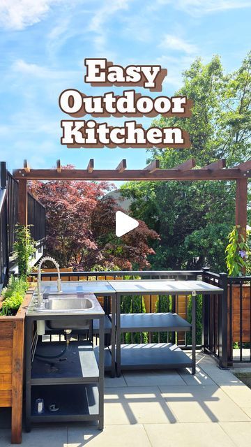 Pans in a pod on Instagram: "Easy mobile outdoor kitchen with sink setup 

🍴Functional and beautiful outdoor kitchen that is a breeze to put up and take down!

🔧Two garden hoses and some plumbing adapters is all you need for a working sink!

🛞Completely mobile and you can relocate it anywhere you want!

#outdoorkitchen #diy #diyprojects #outdoorliving #outdoorcooking #outdoorspace #backyarddesign #easydiy" Sink In Garden Ideas, Outdoor Mobile Kitchen, Ikea Outdoor Kitchen Hack, Outdoor Kitchen Design Wood, Small Outdoor Kitchens Diy, Small Outdoor Kitchen Ideas Simple, Diy Outdoor Kitchen On A Budget, Outdoor Kitchen Sink Ideas, Outdoor Kitchen Diy On A Budget