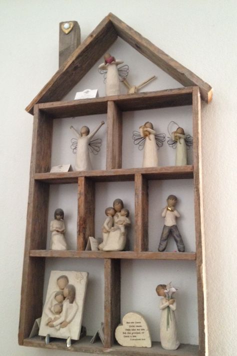 I need a bigger house to fit my Willow Tree collection Willow Tree Collection Display, Display Willow Tree Figurines, Willow Tree Sculpture, How To Display Willow Tree Figurines, Willow Tree Angel Display Ideas, Willow Tree Display, Willow Tree Decor, Willow Figurines, Willow Tree Family