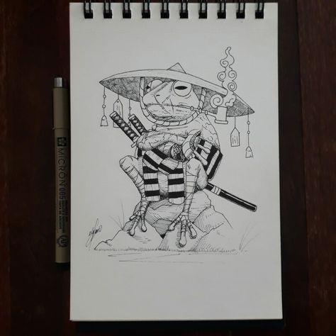 ArtStation - Ninja Frog, Alyson Morais Frog Ninja, Drawing Ninja, Frog Samurai, Sketch Prompts, Ninja Tattoo, Traditional Japanese Tattoo Flash, Animal Stencil Art, Saved Tattoo, Trippy Drawings