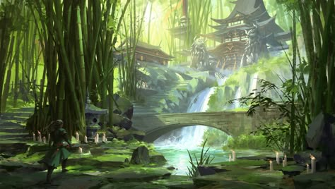 Japanese Garden Concept Art, Bamboo Village, Chinese Background, Japanese Forest, Japanese Village, City Drawing, Panda Art, Real Anime, Chinese Landscape